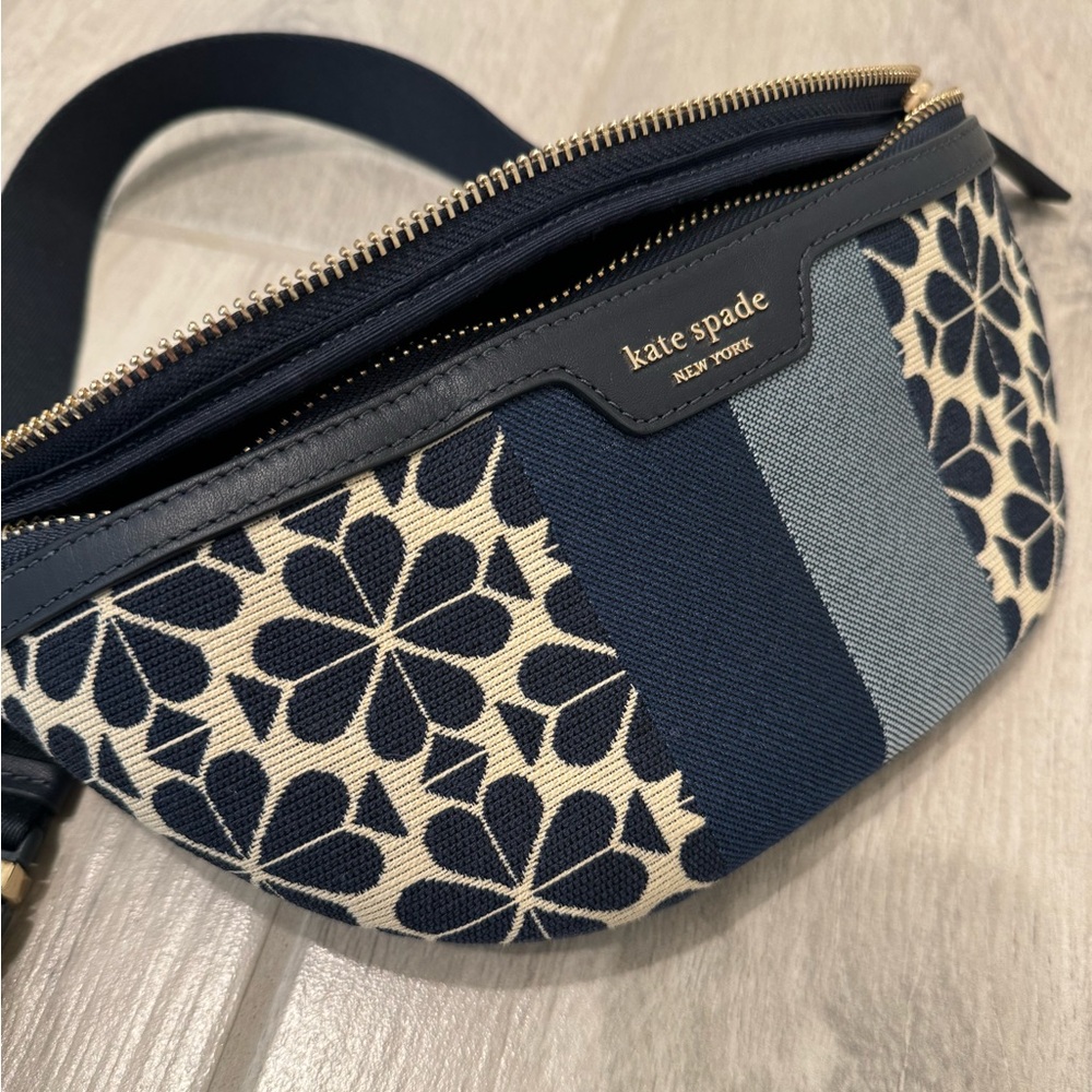 Kate Spade Flower Jacquard Blue Stripe Medium Belt Bag